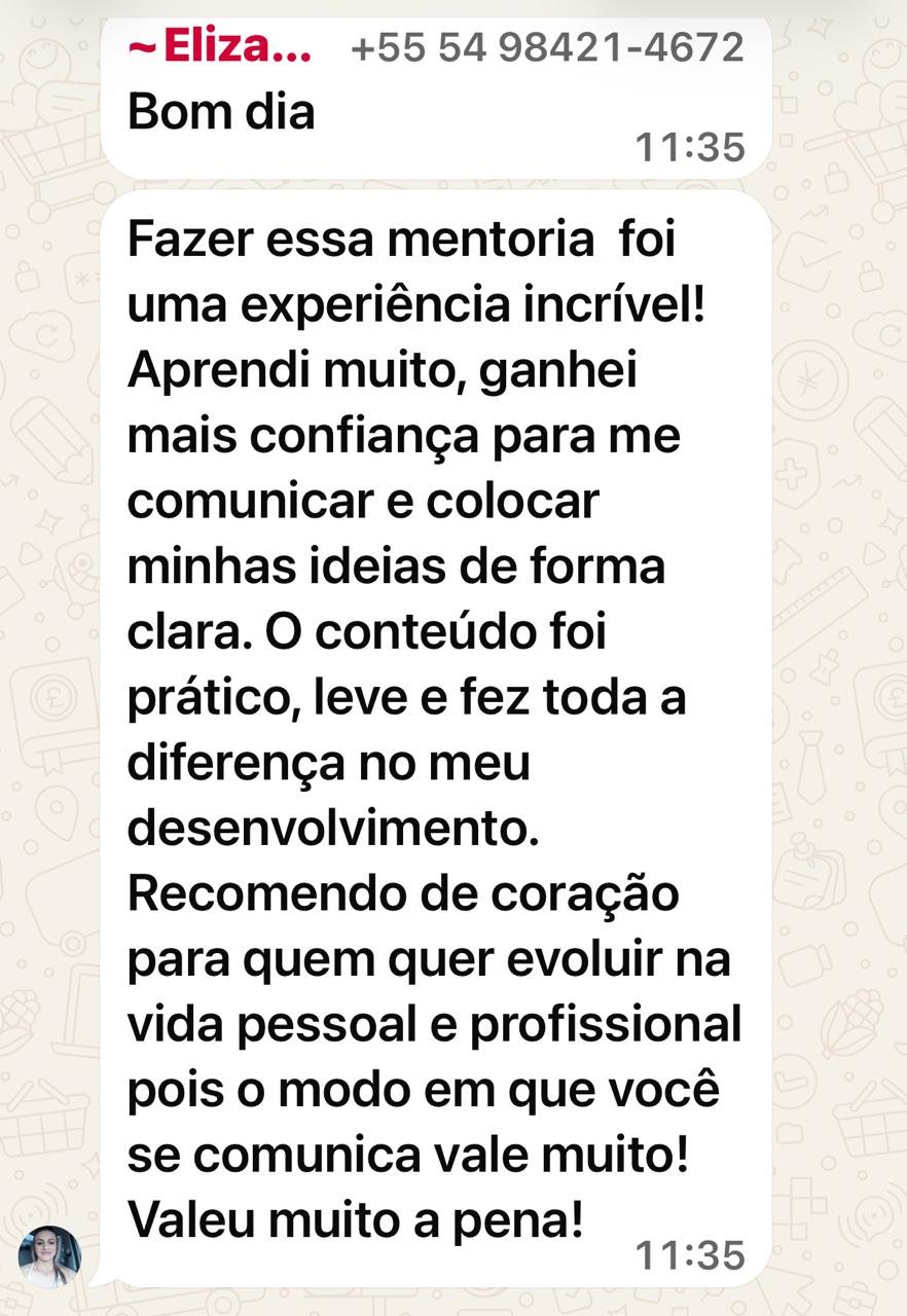 Depoimento sobre a mentoria e desenvolvimento pessoal e profissional